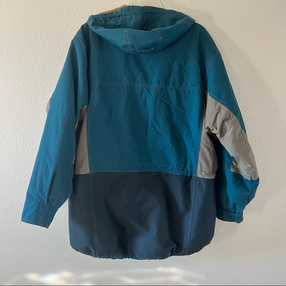 Retro Sherpa Lined Teal and Grey Mens Columbia Parka Jacket - Picture 6 of 10